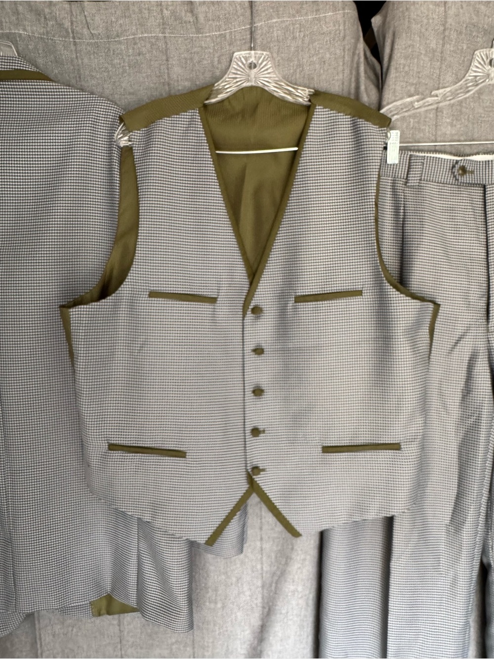 EJ Samuel Italy Wool Suit Mens 48R Super 150s Houndstooth 3 Piece Pants W42x32 - Picture 4 of 13